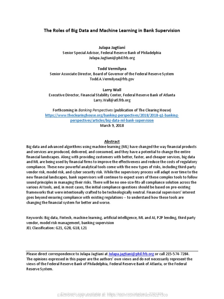 Roles of Big Data and Machine Learning in Bank Supervision | PDF ...