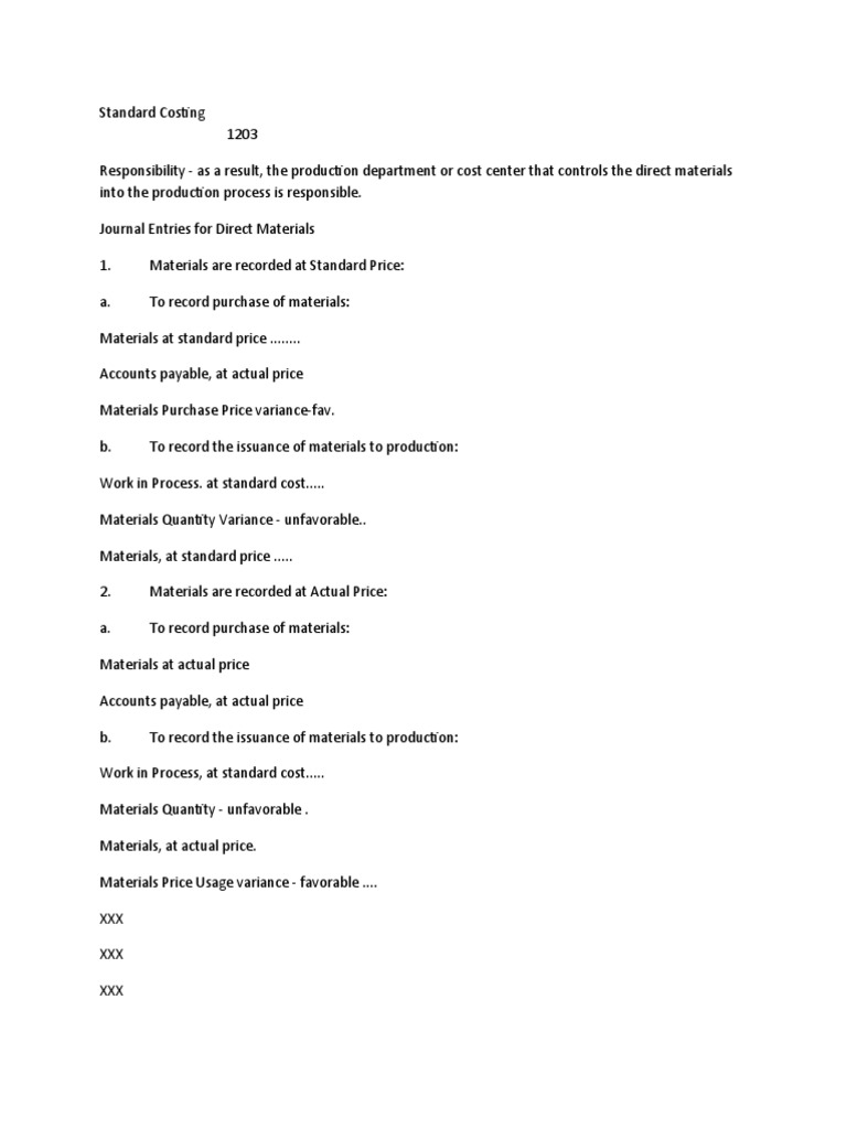 Standard Costing Journal Entries and Variance Analysis for Direct