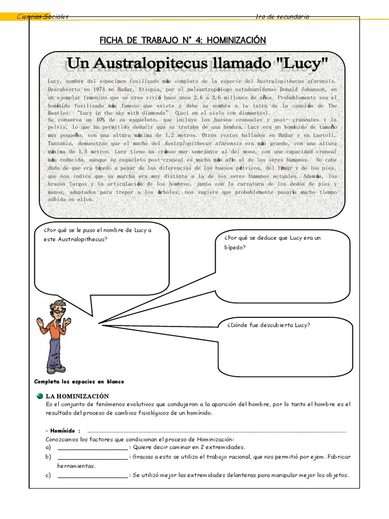 Ficha de Trabajo #4: Hominización | Descargar gratis PDF | Lucy ...