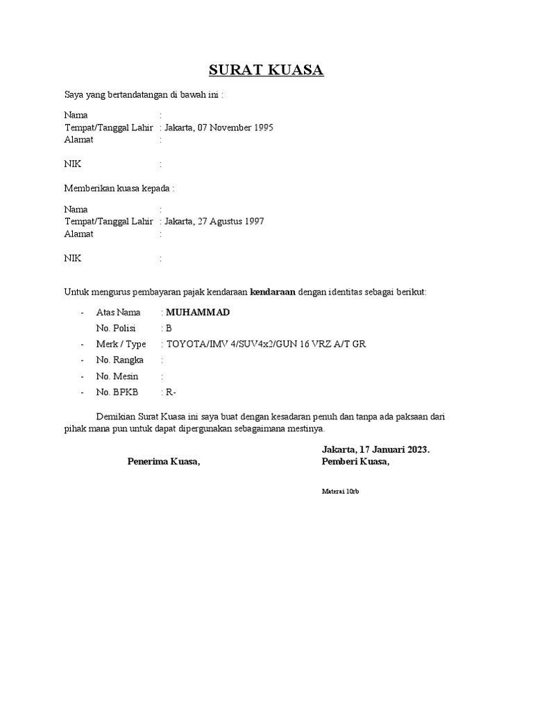 Surat Kuasa Perpanjangan STNK PDF