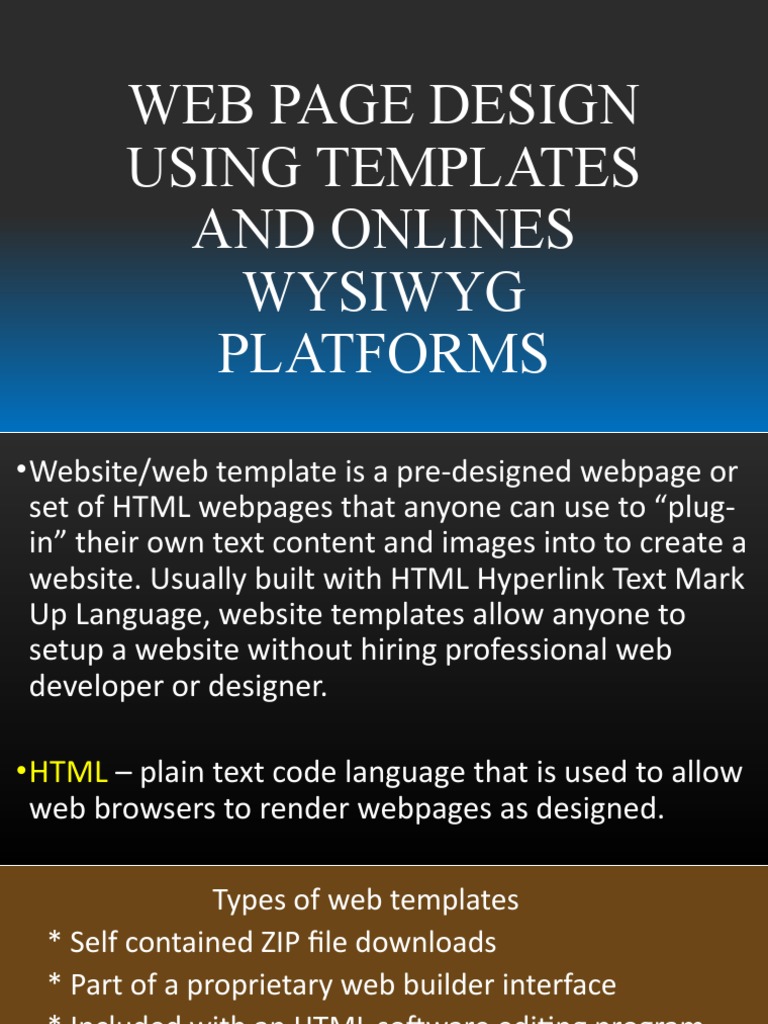 Web page design using templates and onlines wysiwyg platforms pdf