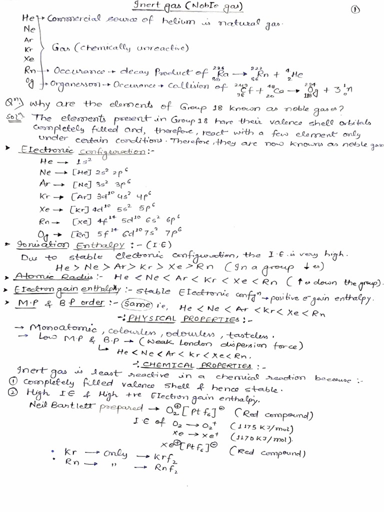 The Noble Gases Properties and Occurrence of the Group 18 Elements