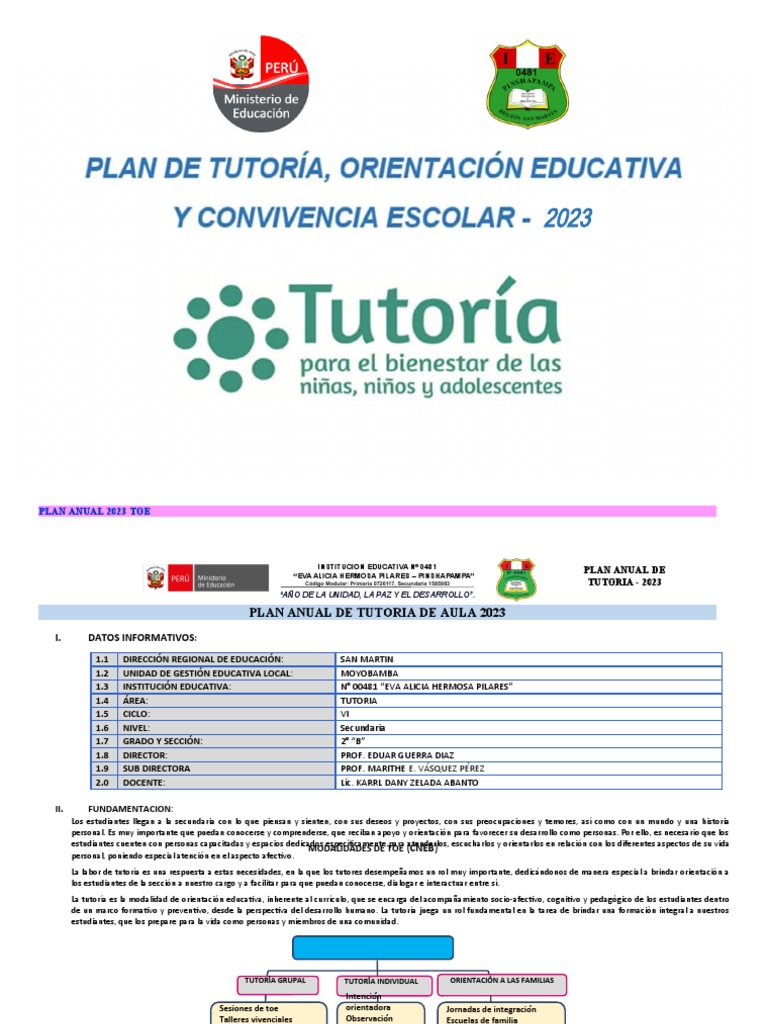 Plan Anual de Tutoría 2023 Secundaria | PDF | Aprendizaje | Las emociones