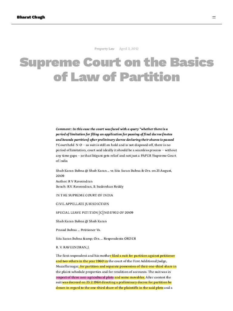 4VoluntarySupreme Court On The Basics of Law of Partition Bharat