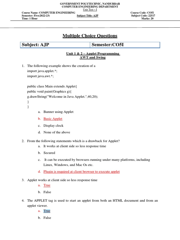 CO 5I 22517advance Java MCQ PDF Software Computing Co 5i 22517advance java mcq pdf software computing