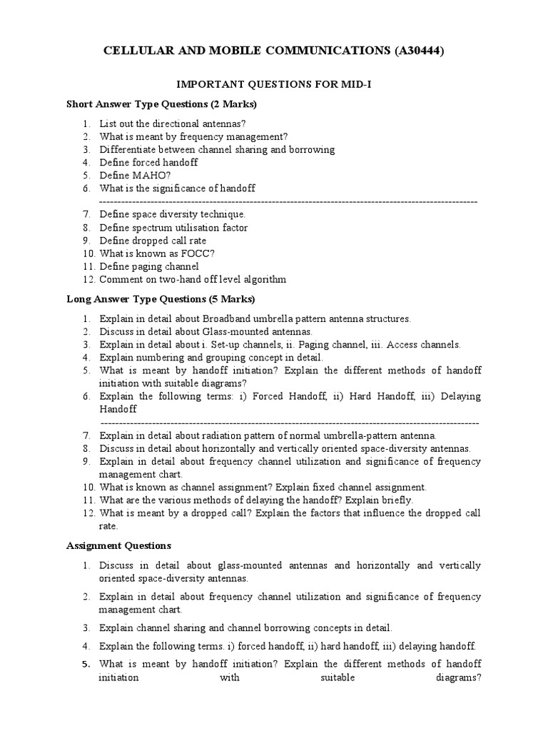Cellular Communications Midterm Questions | PDF | Antenna (Radio ...