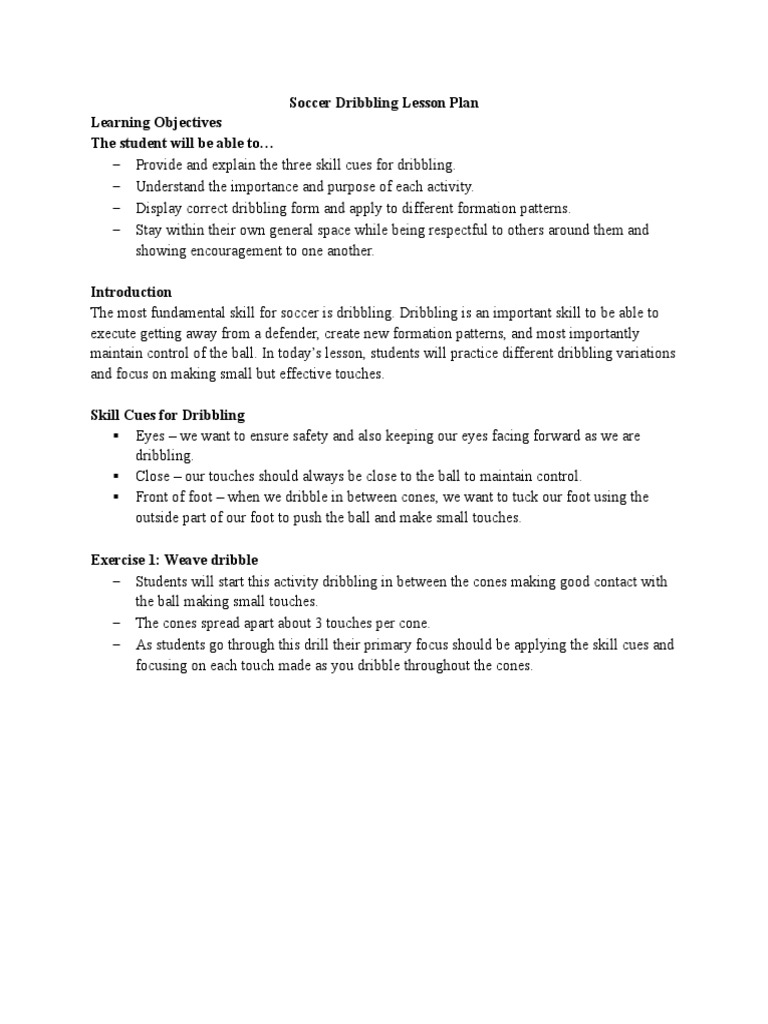Soccer Dribbling Lesson Plan Download Free PDF Lesson Plan Ball Games