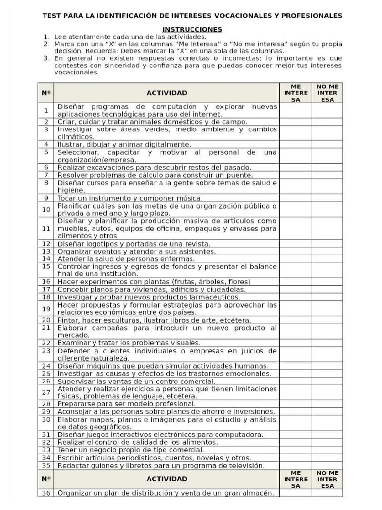 Test Vocacional 3 | PDF