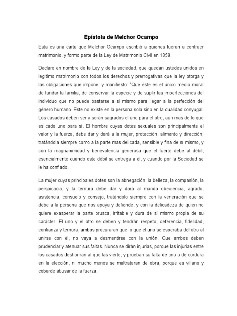 Epistola Melchor Ocampo PDF Matrimonio