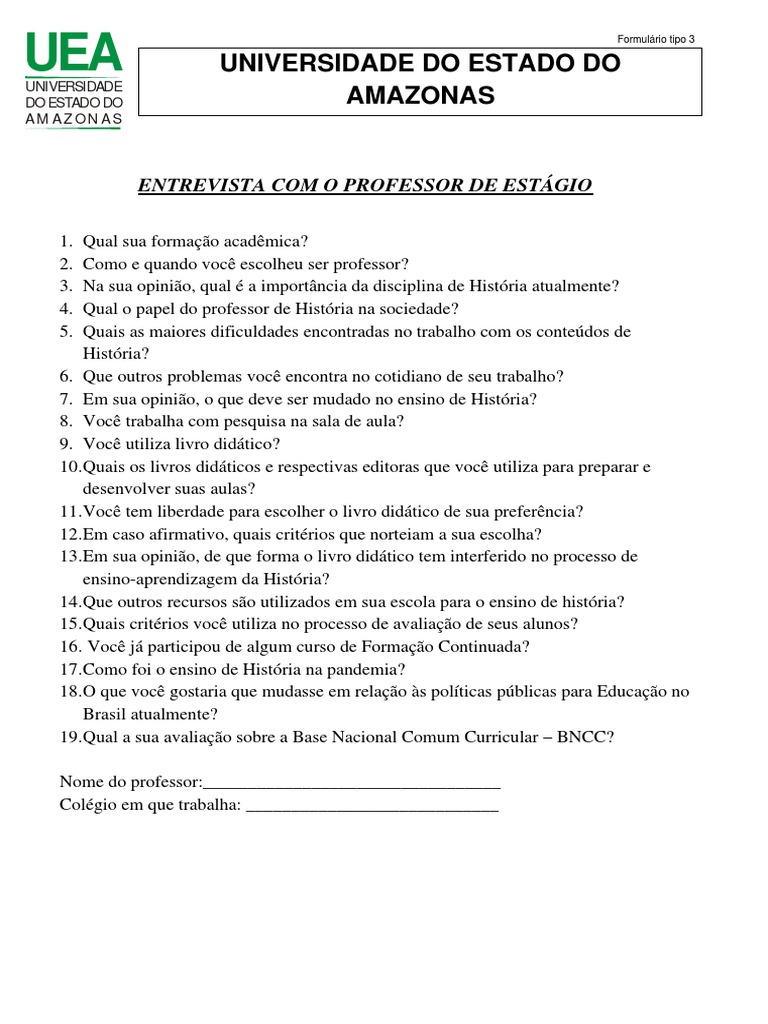 Perguntas para Entrevista de Professor de História | PDF | Bem-estar