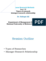 Business Research Methods: Lec # 2 Types of Research Manager-Research Relationship