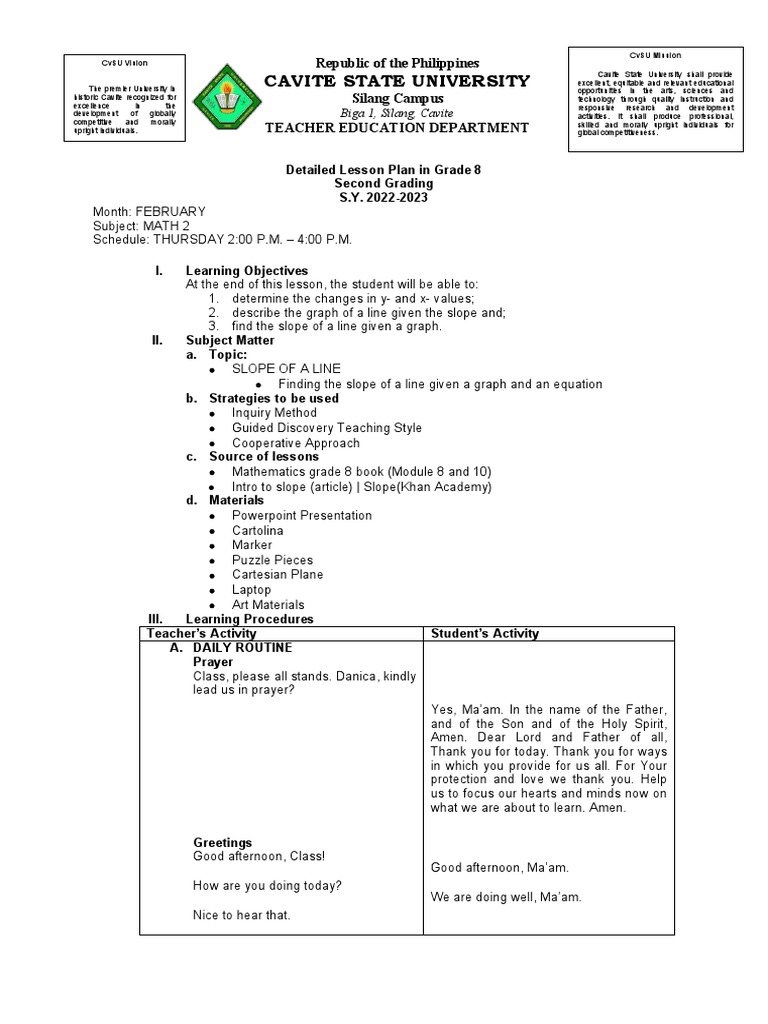 Grade 8 Math Lesson: Slope of a Line | PDF | Slope