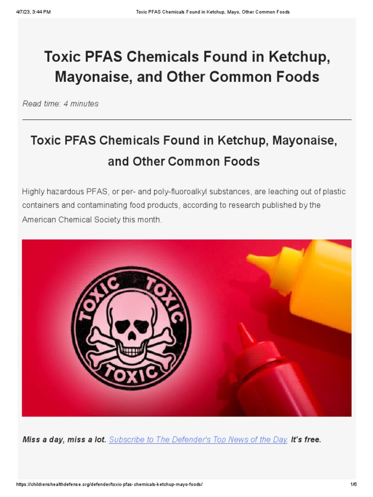 Toxic PFAS Chemicals Found in Common Foods Like Ketchup and Mayonnaise Due to Leaching from