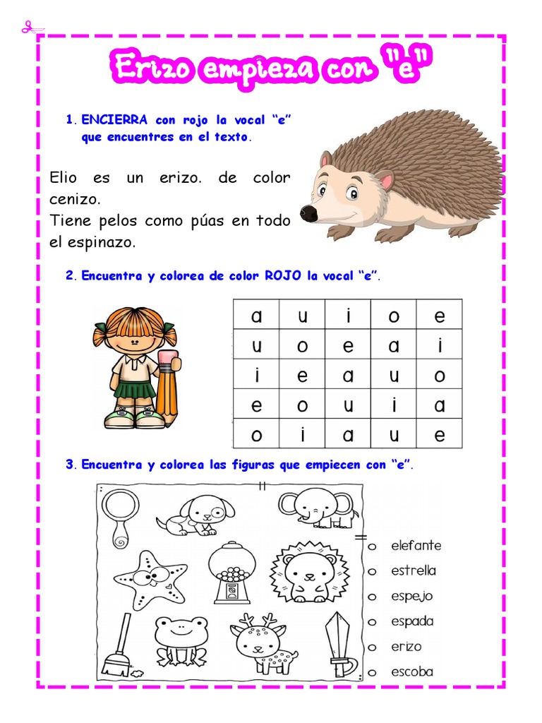 Actividades con la vocal E para niños | PDF