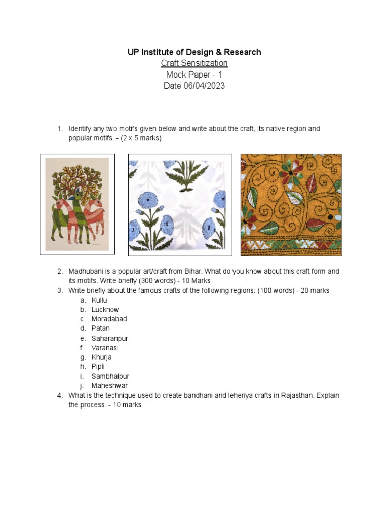 Craft Sensitization Mock Paper PDF Textiles Decorative Arts