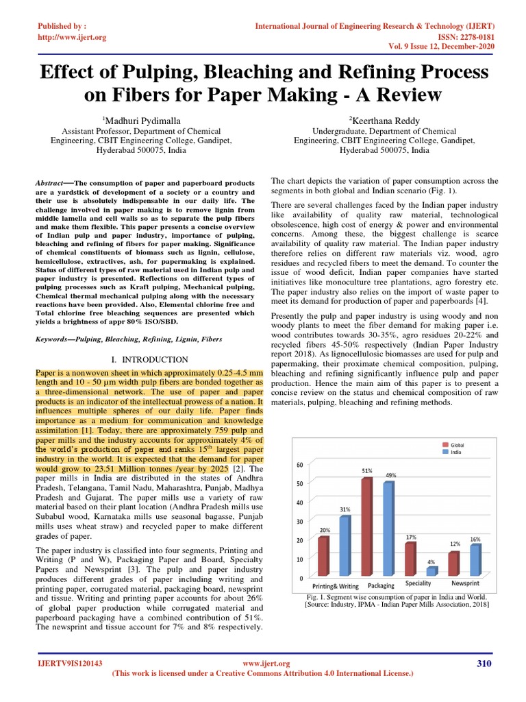 Effect of Pulping Bleaching and Refining Process On Fibers For Paper