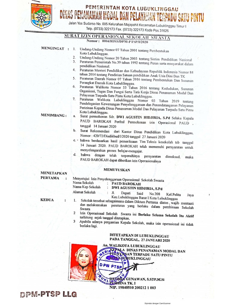 Surat Izin Operasional Sekolah Swasta Pdf