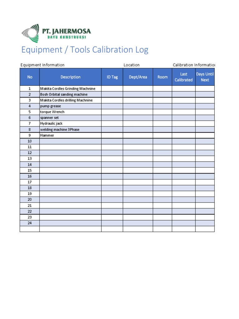 C. Tools List and Calibration Log PDF