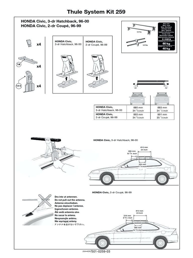 Thule System Kit 259 Roof Rack Installation Guide for Honda Civic
