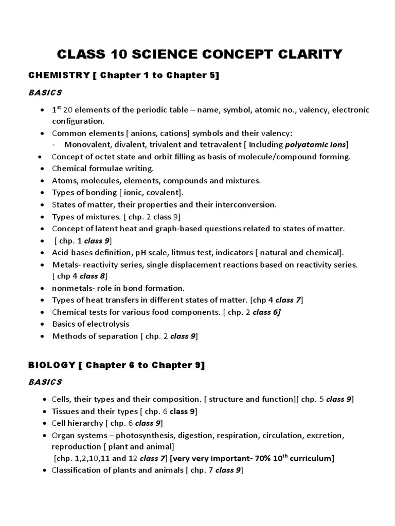 Class 10 Science Concept Clarity Basics | PDF
