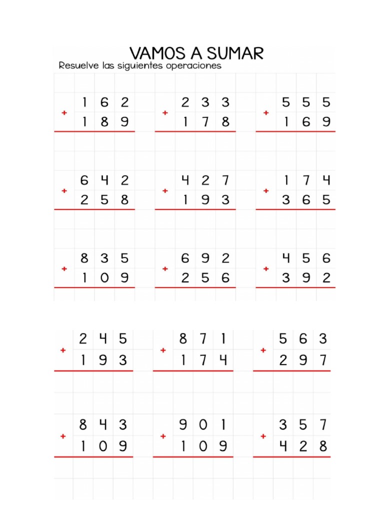 Sumas Llevando Con 3 Cifras | PDF