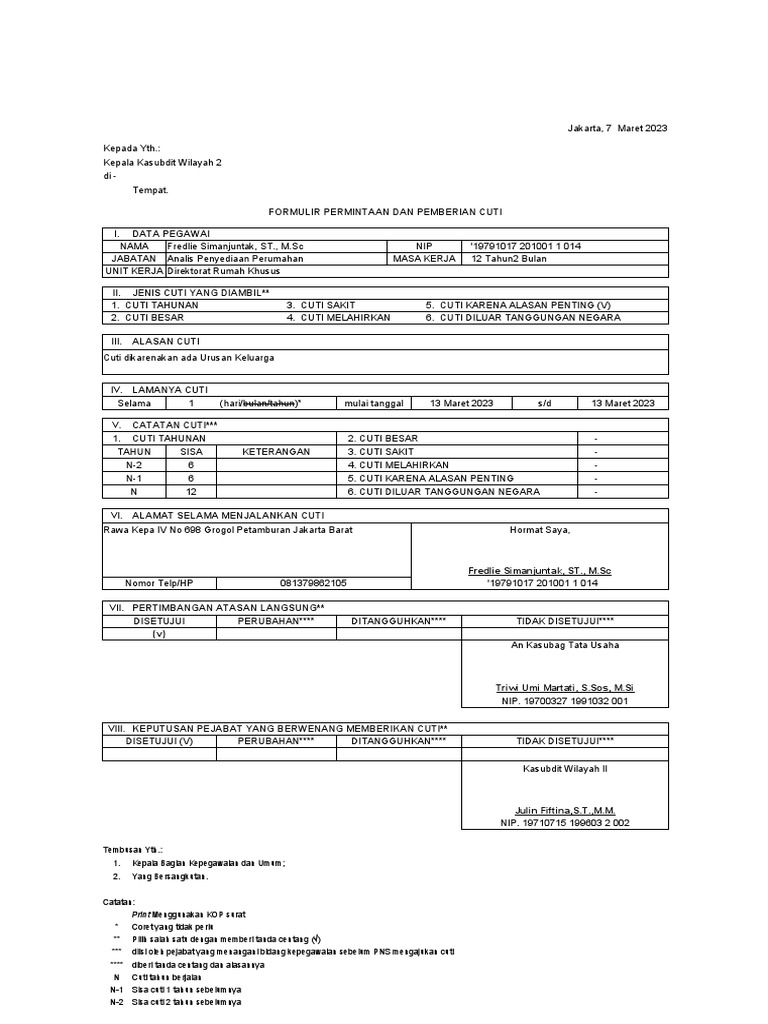 Form Cuti 2023 Fredlie Pdf
