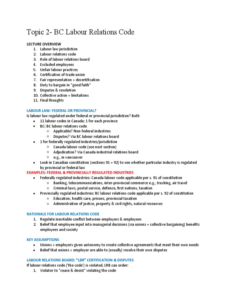 BC Labour Relations Code Overview | PDF | Strike Action | Labour Law
