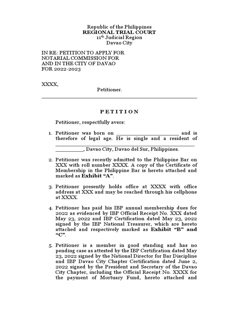 Petition for Notarial Commission Davao 2022-2023 | PDF | Notary Public ...