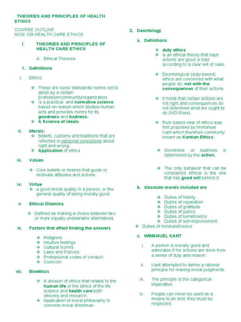 Health Care Ethics Theories Overview | PDF | Utilitarianism | Virtue