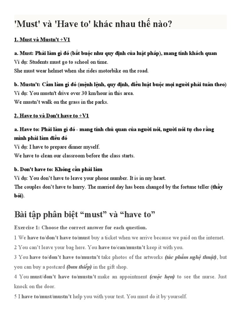Phân biệt Must và Have to | PDF | Language Arts & Discipline