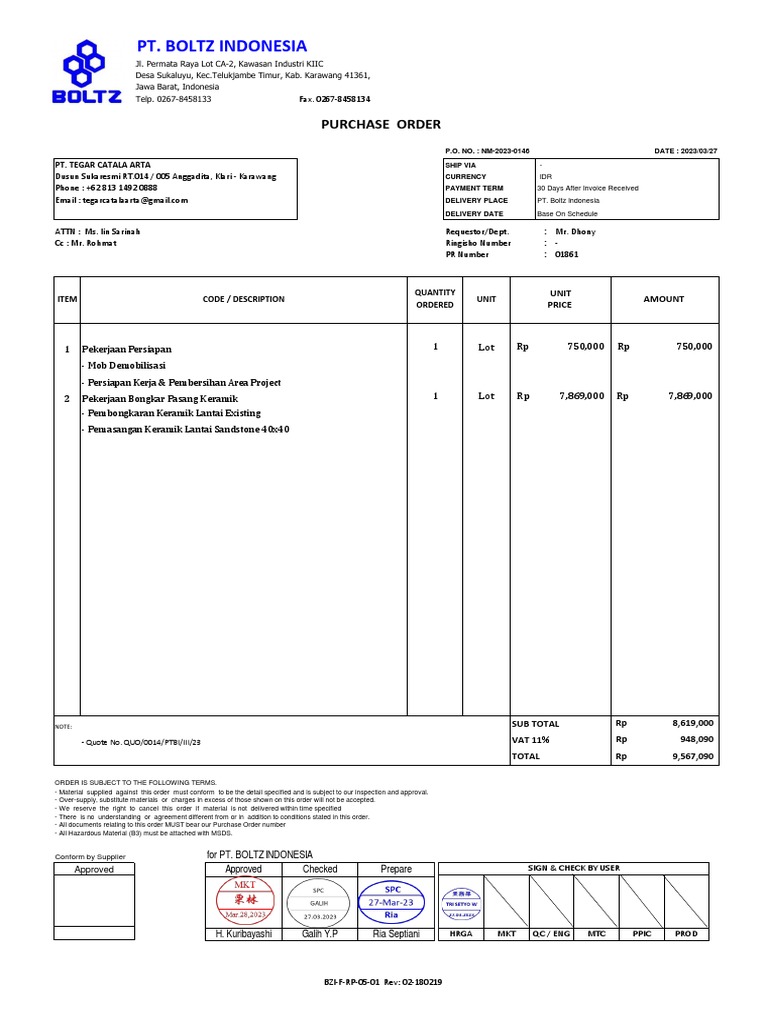 Pt Boltz Indonesia Purchase Order Pdf Economies Business