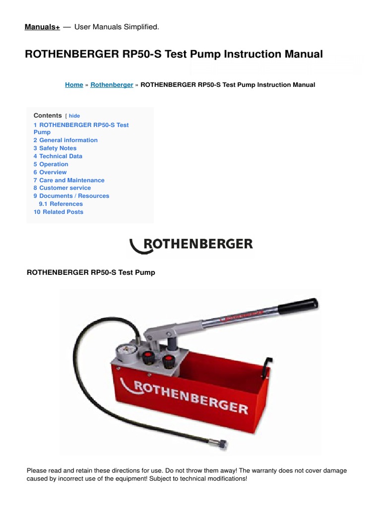 Rp50 S Test Pump Manual | PDF | Pump | Valve