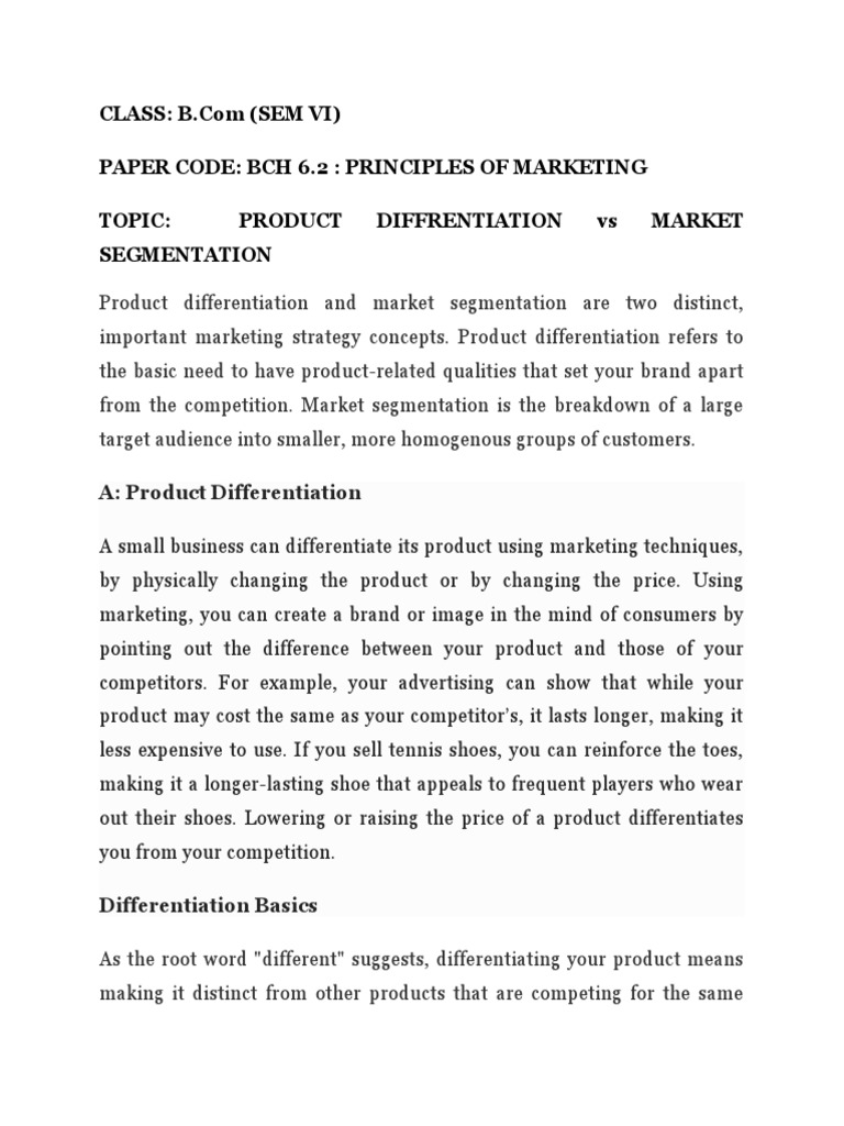 Differentiation vs Segmentation in Marketing | PDF | Market ...