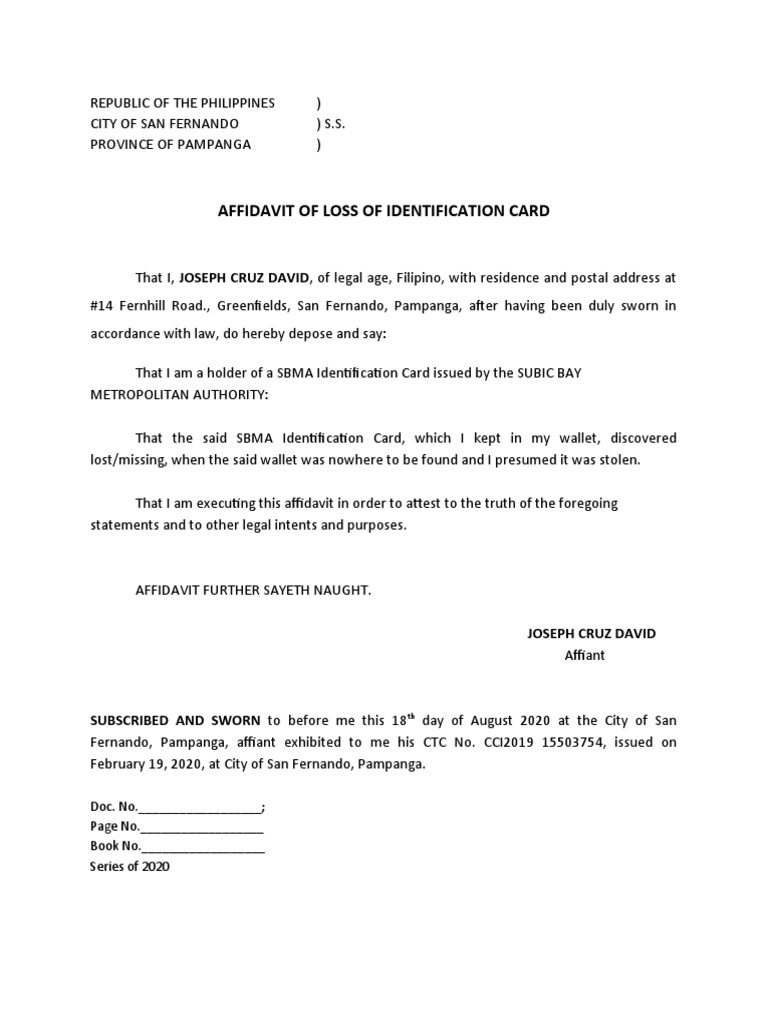 Affidavit of loss id pdf