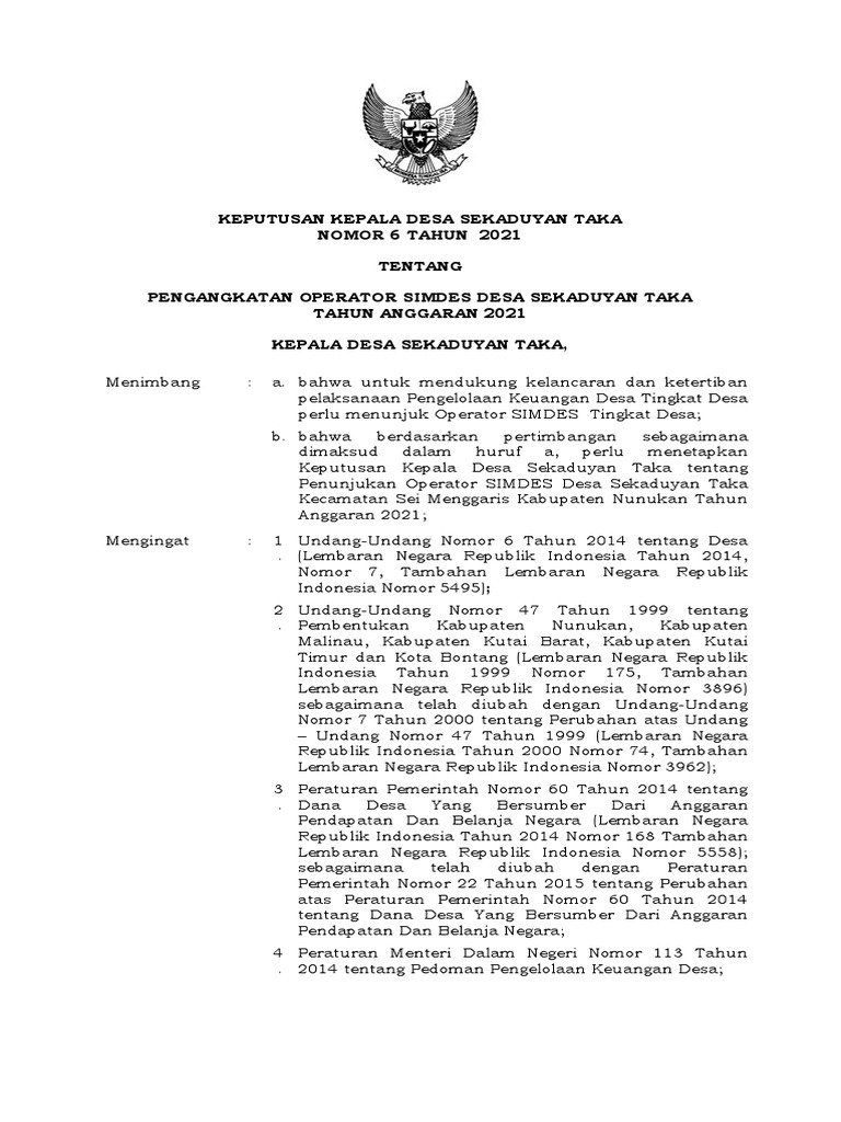 Pengangkatan Operator SIMDES 2021 | PDF