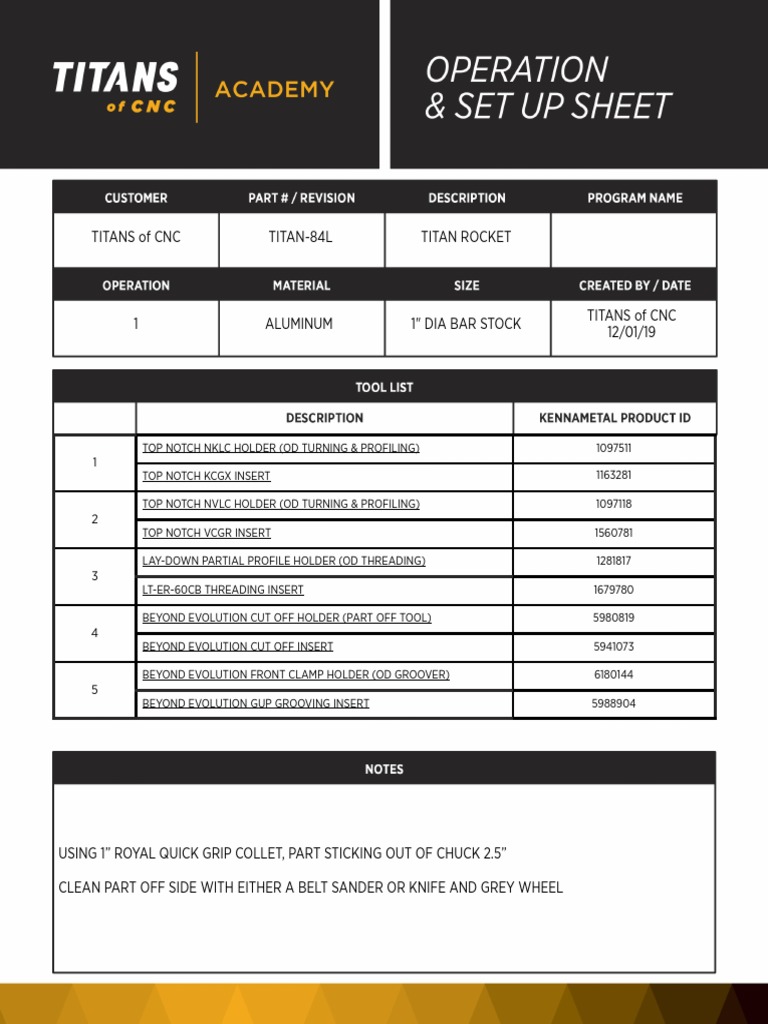 TITAN-84L Setup - Operation Sheet | PDF