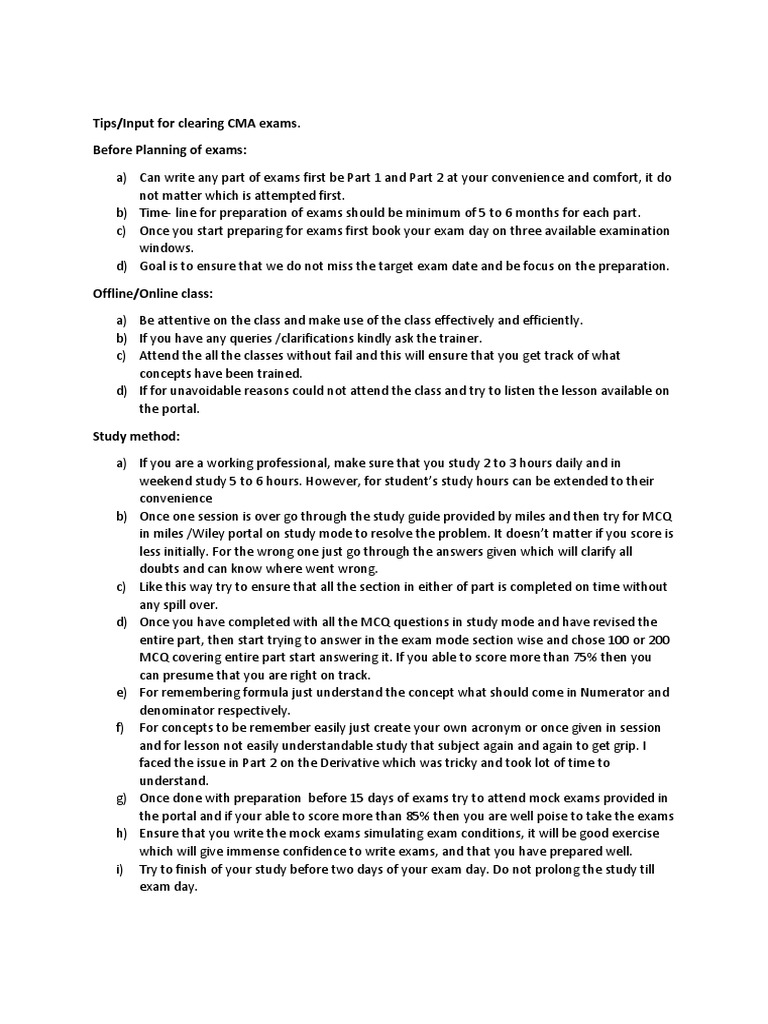 CMA Exam Tips PDF Multiple Choice Cognition