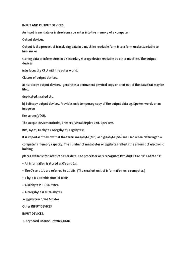 Input and Output Devices | PDF