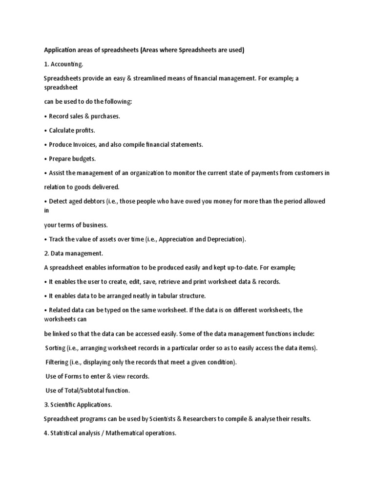 Application Areas of Spreadsheets (Areas Where Spreadsheets Are Used) PDF
