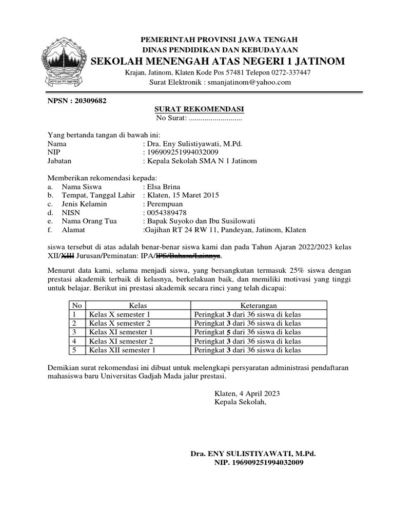 Surat Rekomendasi | PDF