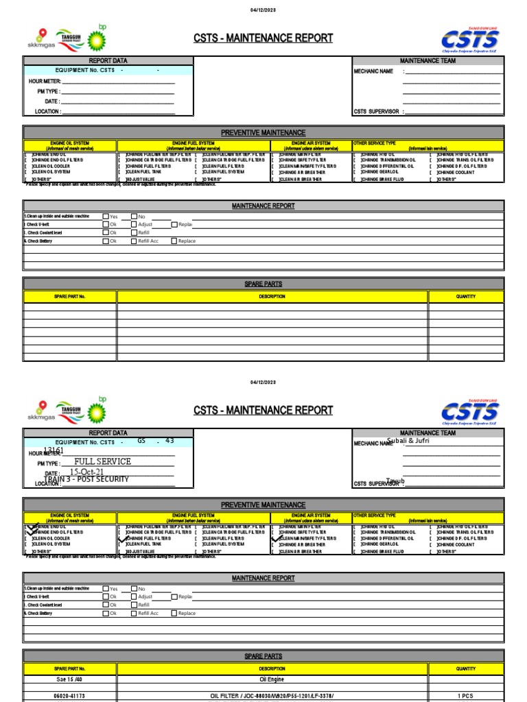 CSTS Preventive Maintenance Report | PDF | Oil | Valve