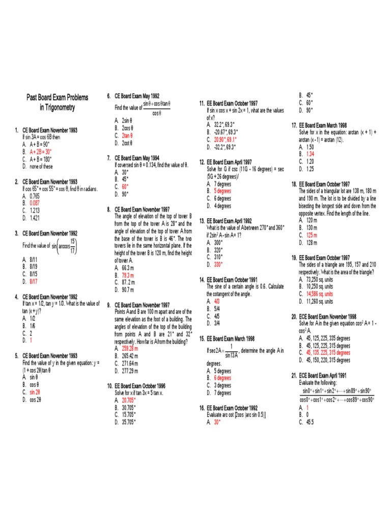 Trigonometry Board Exam Problems | PDF | Triangle | Trigonometric Functions