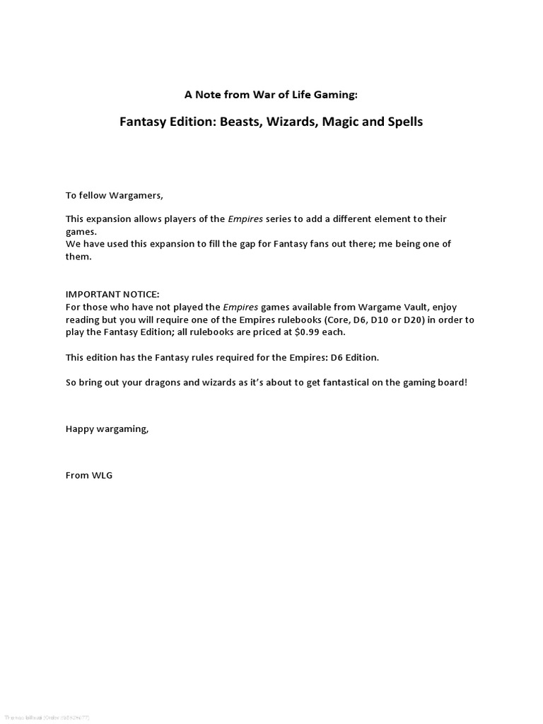 Empires D6 Fantasy Rules Beasts Wizards Magic and Spells | PDF ...
