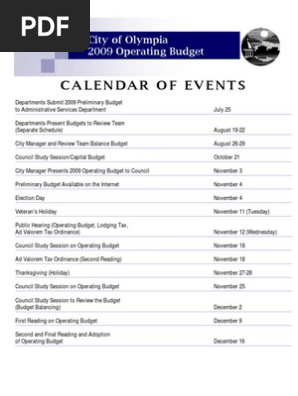 2009 Budget Calendar