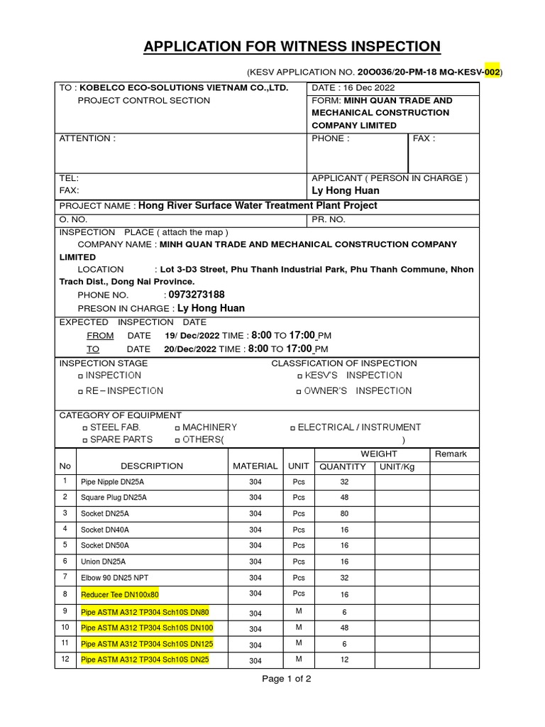 Application For Witness Inspection: Ly Hong Huan Hong River Surface ...