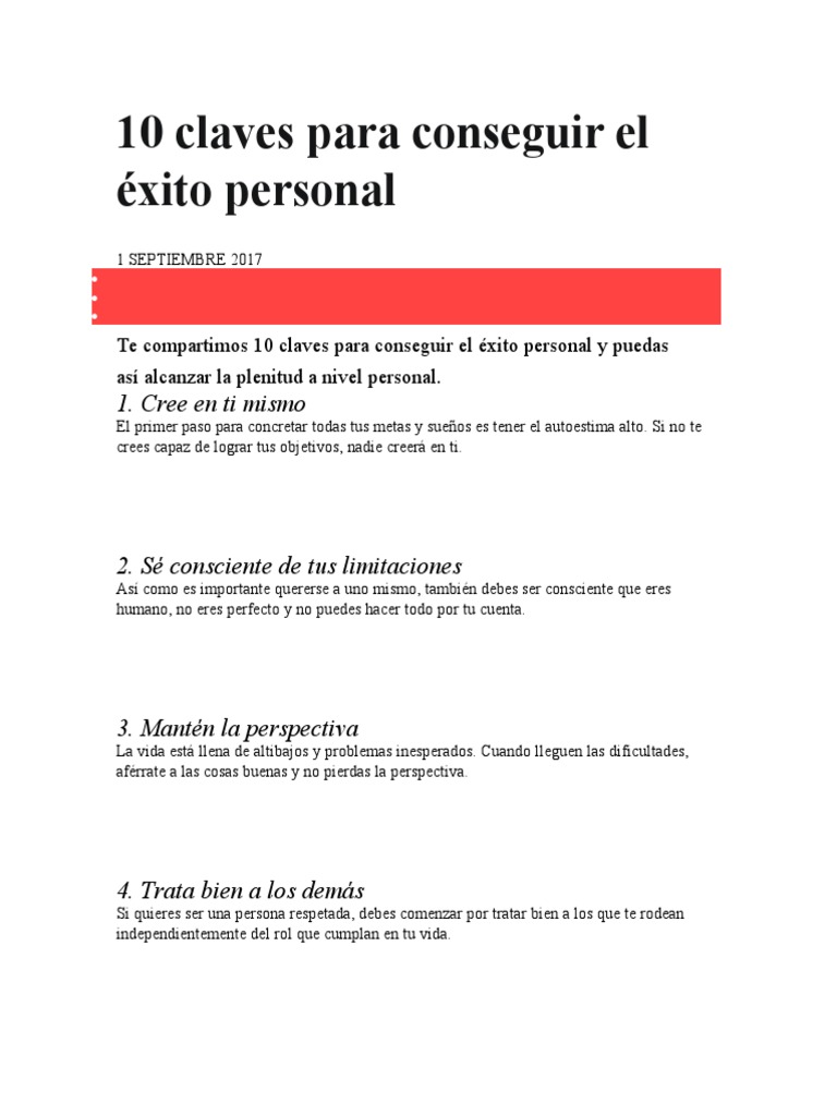 10 Claves Paa Conseguir El Exito | PDF | Crecimiento personal y ...