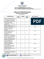 Table of Specification: Personal Development