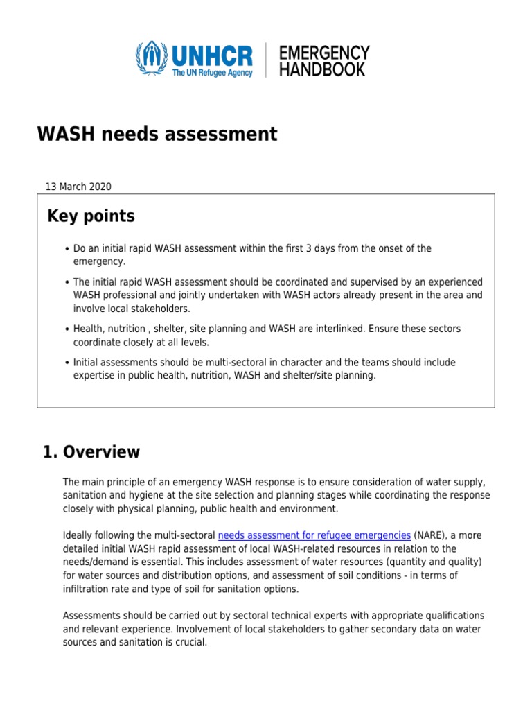 Assessing WASH Needs in Emergencies Guidance on Conducting an Initial