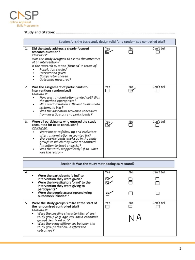 CASP RCT Checklist PDF Randomized Controlled Trial Cognition