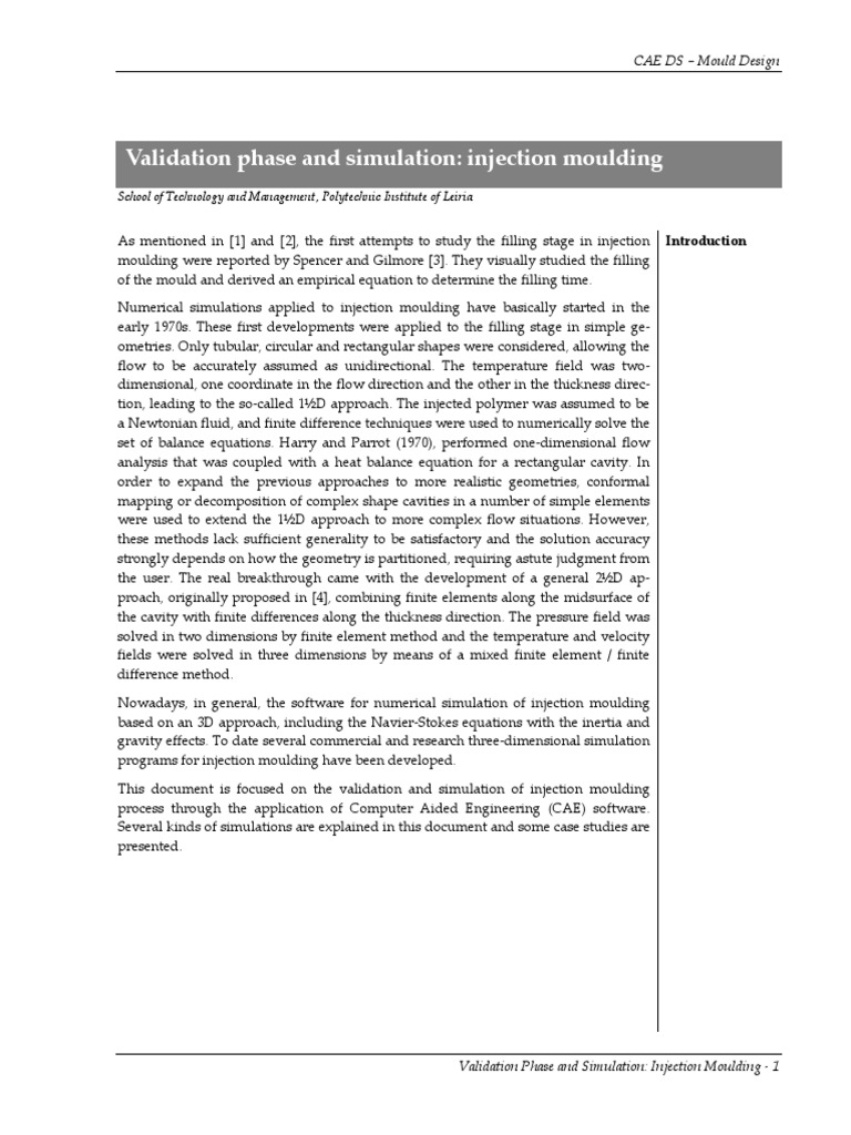 Validation phase and simulation injection moulding pdf casting